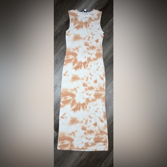 Gianni Bini Gold Tan Tie Dyed Ribbed Bodycon Slimming Casual Maxi Dress - Picture 4 of 7